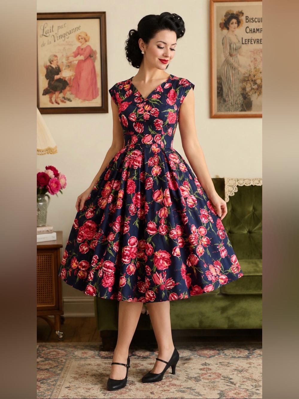 Women’s floral 1950 inspired dress from the brand, Dolly & Dotty sz 16